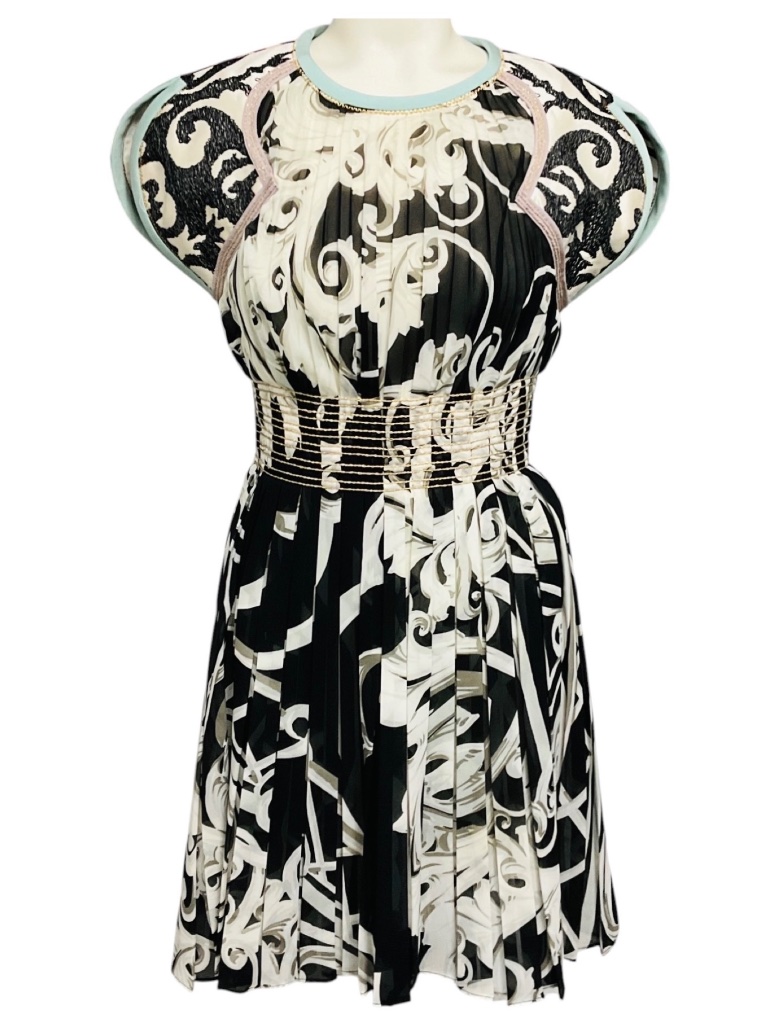 Aquilano Rimondi Black / White / Light Blue / Purple Printed Chiffon Mini Cockta